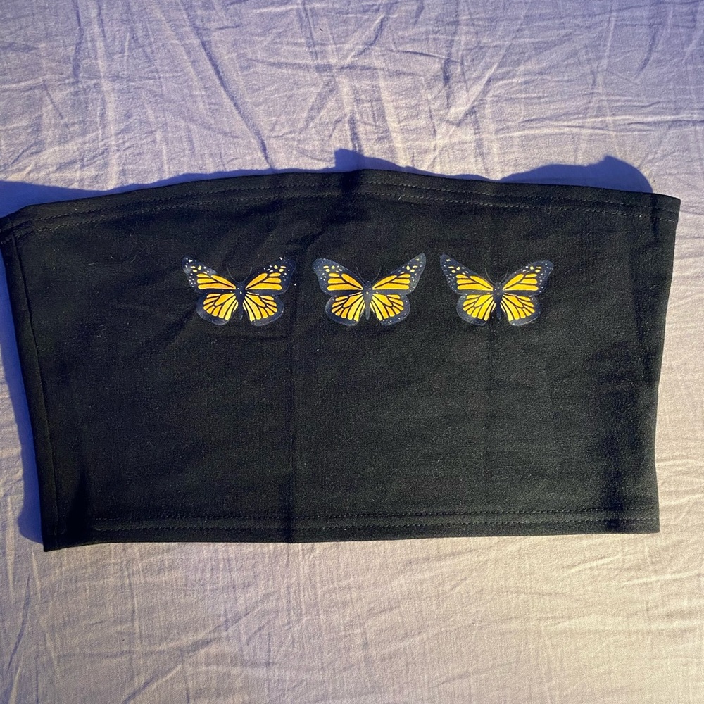 Black butterfly crop top/ tube top